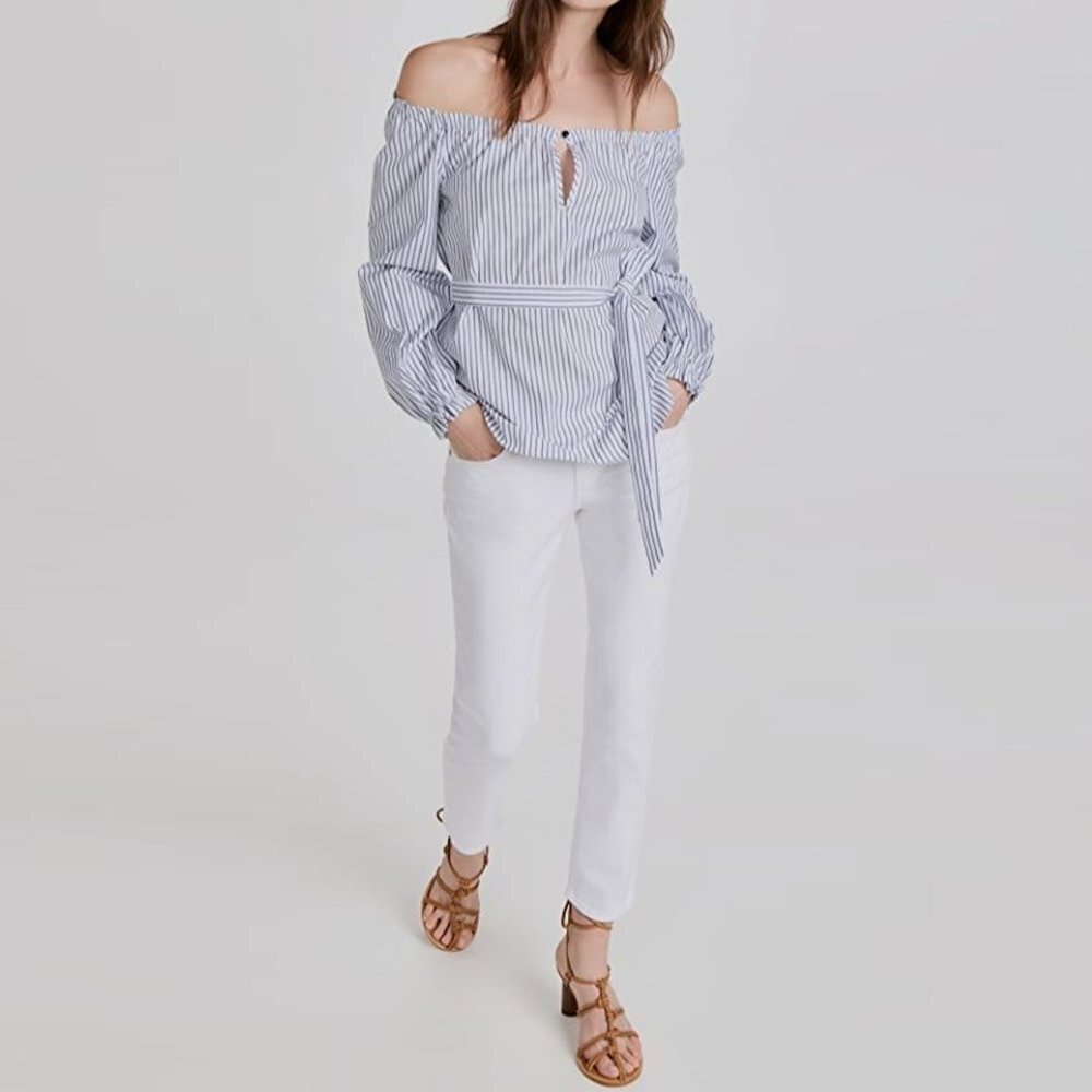 NWT New $250 Rag & Bone Sierra Stripe Belted Cotton Blouse Size M